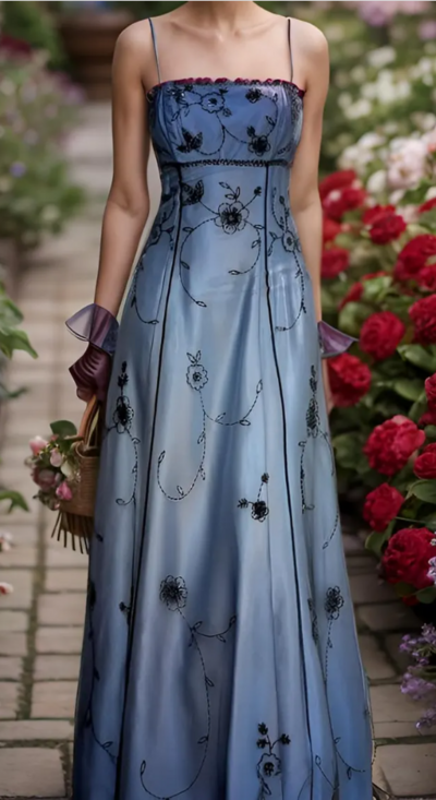 Vintage Ombre A Line Beaded Blue Prom Dresses