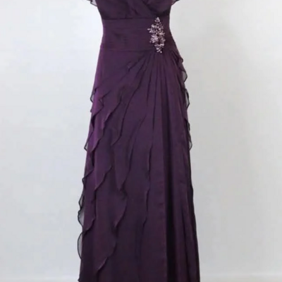 Elegant purple ruffle chiffon mother of the bridal dress prom dresses 