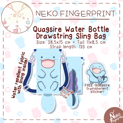 Quagsire water bottle drawstring sling bag