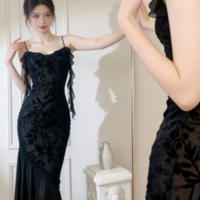 Spaghetti Straps Sheath Black Formal Evening Dresses  - Thumbnail 1