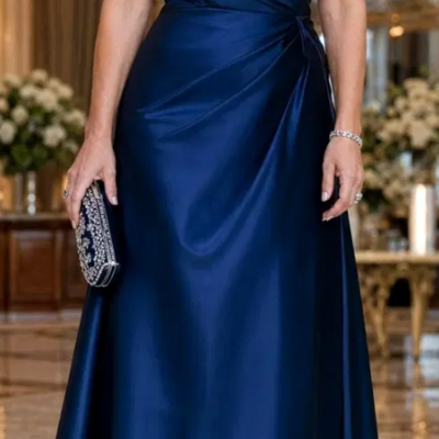 Mermiad v neck navy blue stain mother of the bridal dress party dress