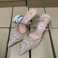 Pointed Stiletto Mesh Baotou Flower Lace High Heels - Thumbnail 3