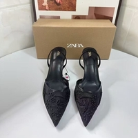 Pointed Stiletto Mesh Baotou Flower Lace High Heels - Thumbnail 2