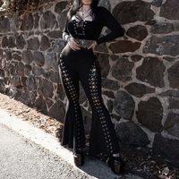 Dark Street Trend Side Strap Flared Pants - Thumbnail 5