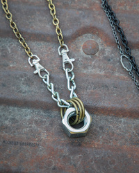 OOAK "Hex Nut" Hardware Necklace - Gold - Thumbnail 2