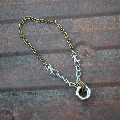 Ooak "hex nut" hardware necklace - gold - Thumbnail 1