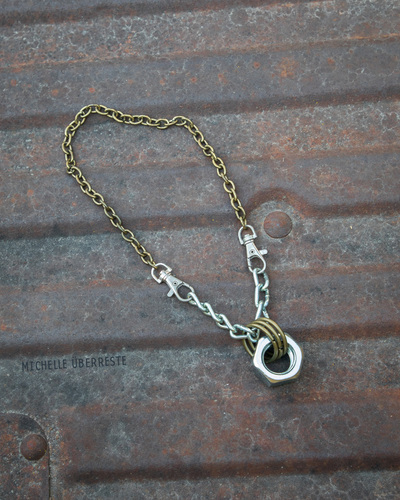 Ooak "hex nut" hardware necklace - gold