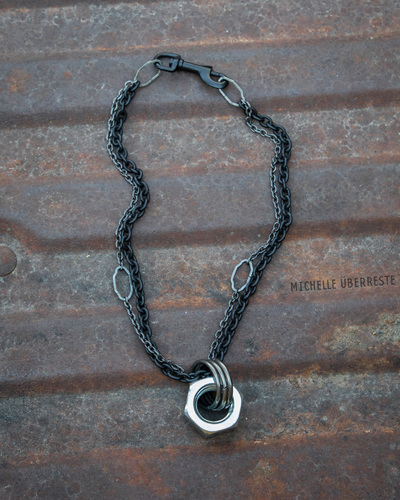 Ooak "hex nut" hardware necklace - blk/ant