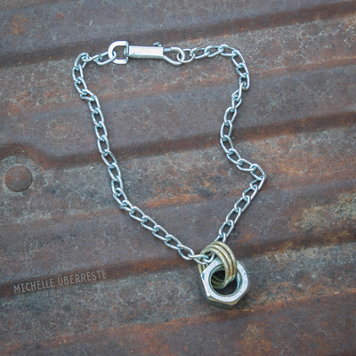 Ooak "hex nut" hardware necklace - nickel/gold - Thumbnail 1