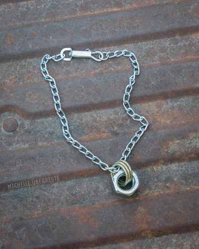 Ooak "hex nut" hardware necklace - nickel/gold