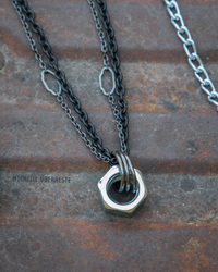 OOAK "Hex Nut" Hardware Necklace - Blk/Ant - Thumbnail 2