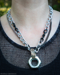 OOAK "Hex Nut" Hardware Necklace - Goth Bling - Thumbnail 1