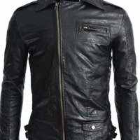 Leather jacket for mens slim fit new fashion brown - Thumbnail 1