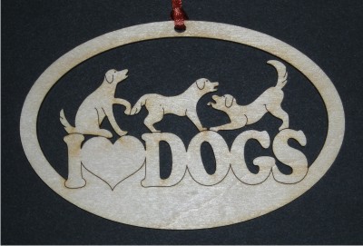 I Love Dogs - Wood Ornament