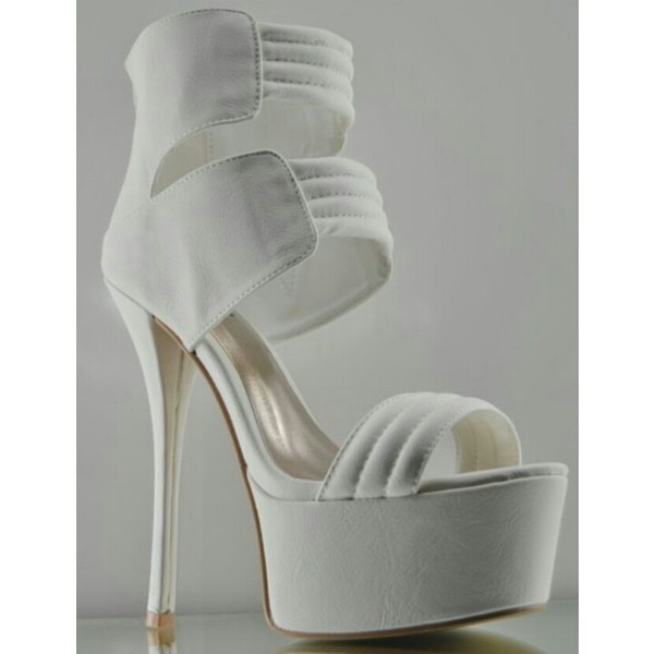 White Quilted Ankle Cuff Heel