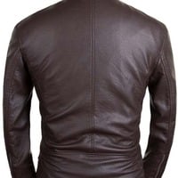 Slim Fit Fashion Leather Jacket For Mens  Brown Biker - Thumbnail 1
