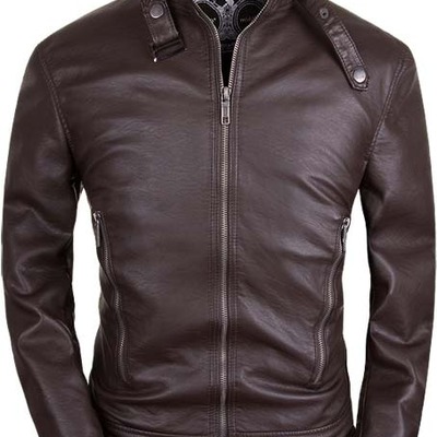 Slim fit fashion leather jacket for mens  brown biker - Thumbnail 5