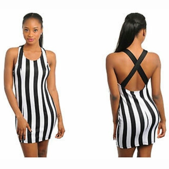 Striped Mini Dress with Low Cut X