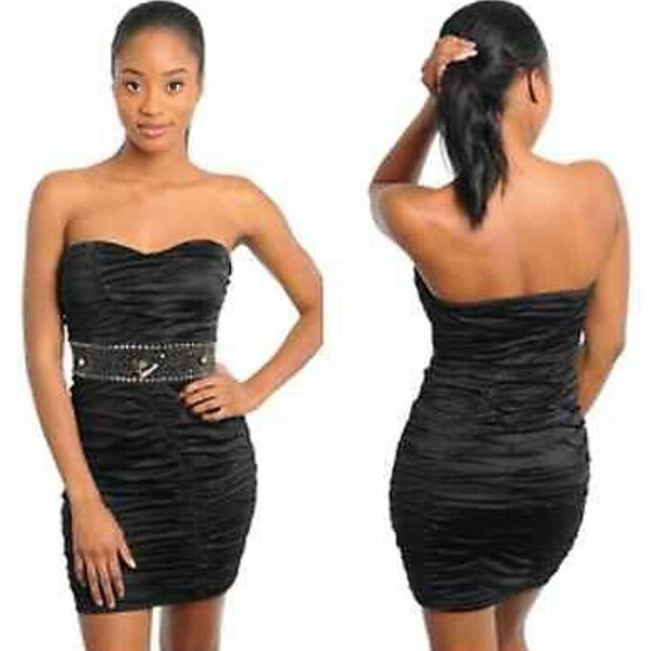 Strapless Bodycon Dress with Sequined Waist