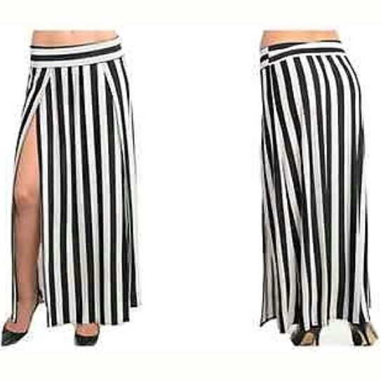 Striped Skirt with Thigh High Front Slits