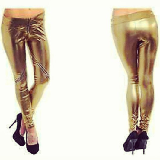 Metallic Leggings with Zipper Detail