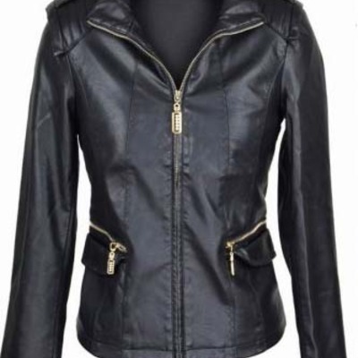 Women black leather jacket front zipper, women stylish black biker leather jacket, women leather jacket