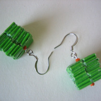 Reclaimed Paper Earrings, Green + Orange = Citrus - Thumbnail 1