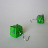 Reclaimed Paper Earrings, Green + Orange = Citrus - Thumbnail 3