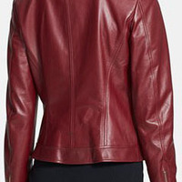 women Red biker Leather Jacket, women Maroon biker Leather Jacket - Thumbnail 1