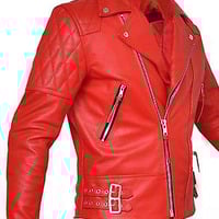 Handmade women REd  Leather Jacket, women red biker Leather Jacket, stylish women leather jacket - Thumbnail 2