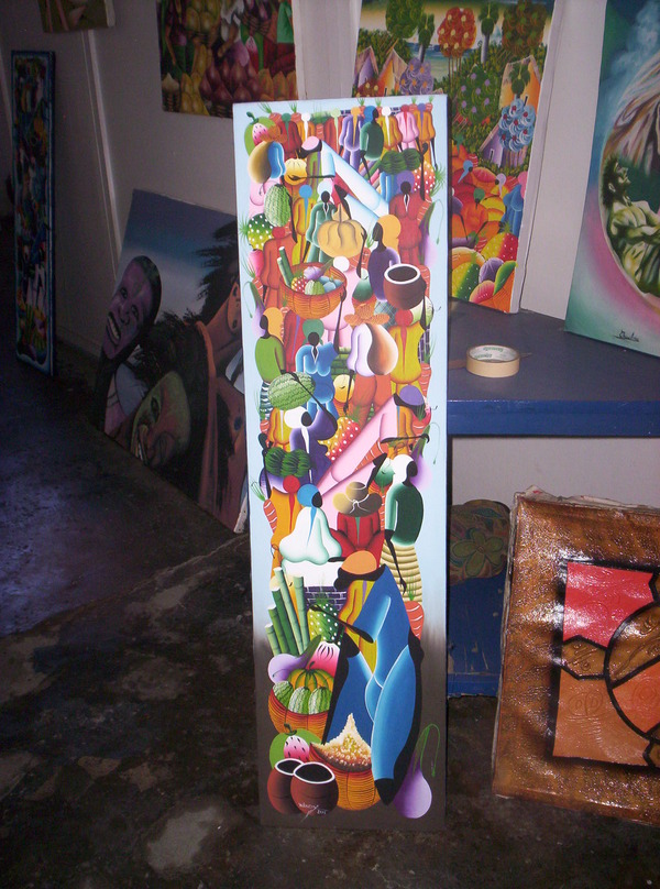 Traditional Market Scene Painting 10" x 30"