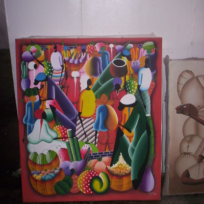 Traditional market scene painting 20" x 24"