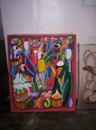 Traditional market scene painting 20" x 24"