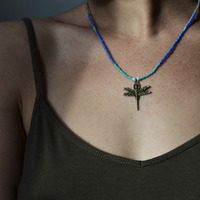 Summertime Dragonfly Necklace, Beaded Ombre Necklace, Dragonfly Jewelry, Canadian Shop - Thumbnail 1