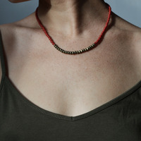 Ravishing Red, Geometric Necklace,Red Valentines Day Necklace, Beaded Jewelry - Thumbnail 1