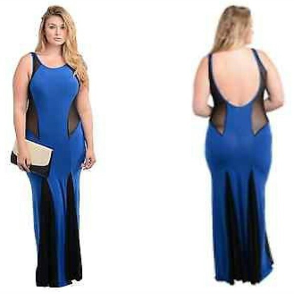 Blue Evening Gown with Mesh Panels