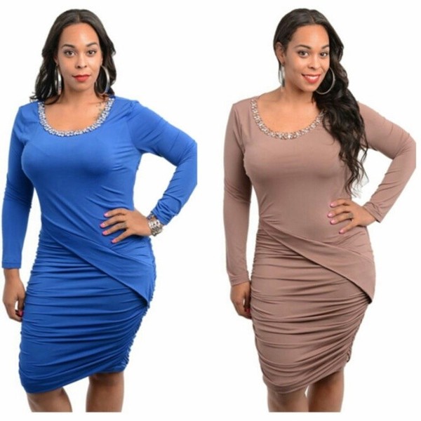 Long Sleeve Dress with Beaded Neckline