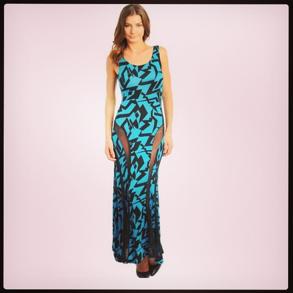 Geometric Print Dress With Sheer Cut Outs