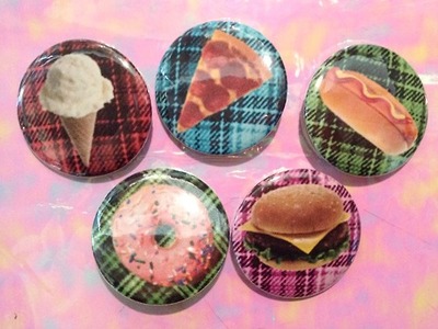Snacks on Plaid Pinback Button Set