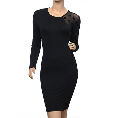 Long sleeve polka dot bodycon dress 
