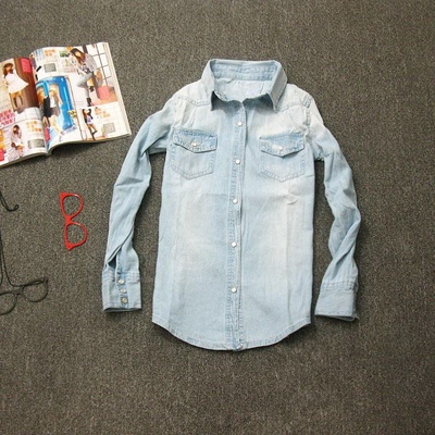 Light wash button up jean shirt