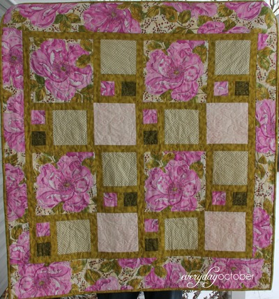 Green and pink poppy baby/toddler quilt