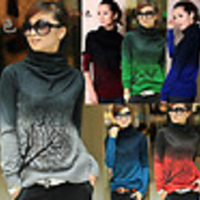 Turtleneck branch print gradient color knitting wool pullover sweaters (6 colors)