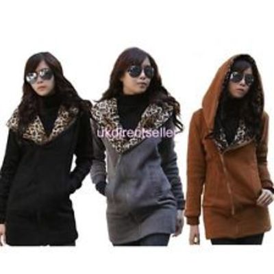 Leopard long sleeve zip up hooded jacket 