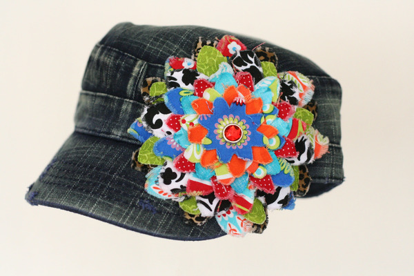 Multi-colored denim flower hat