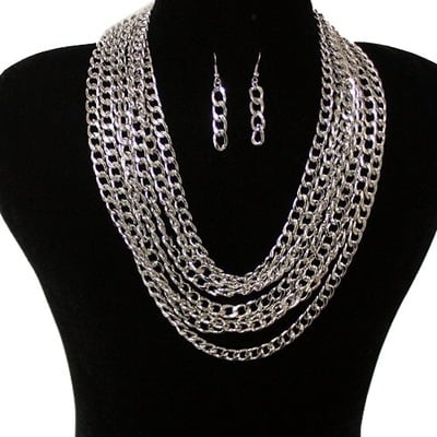 Multi layered chain necklace-tde - Thumbnail 5