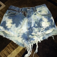Frayed/Distressed/Acid Wash/Studded Denim Shorts - Thumbnail 1