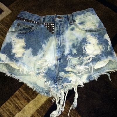 Frayed/distressed/acid wash/studded denim shorts