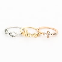 Tri-Color Love, Infinity & Cross Midi Ring Set
