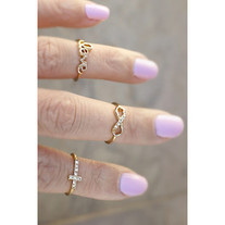 Tri-Color Love, Infinity & Cross Midi Ring Set - Thumbnail 1